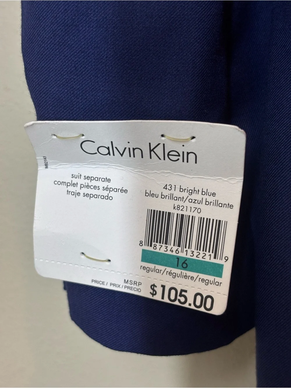 Calvin Klein Boys Navy Blue Two-Button Blazer, size 16, New!
